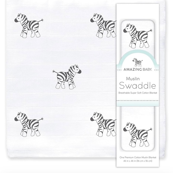 Amazing Baby Muslin Zebra Swaddle Blanket NIB - Picture 2 of 6